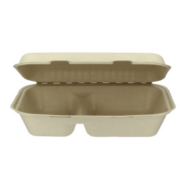 Suikerriet Gescharnierd Container "Menu Box" 2 Compartmenten 22,5x16,5x6,4cm (500 stuks)