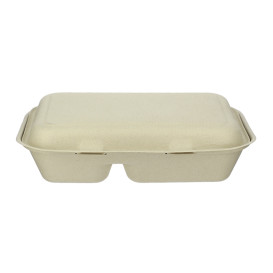 Suikerriet Gescharnierd Container "Menu Box" 2 Compartmenten 22,5x16,5x6,4cm (500 stuks)