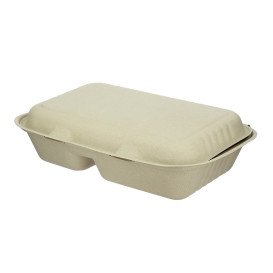 Suikerriet Gescharnierd Container "Menu Box" 2 Compartmenten 22,5x16,5x6,4cm (500 stuks)