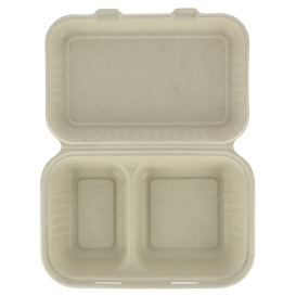 Suikerriet Gescharnierd Container "Menu Box" 2 Compartmenten 22,5x16,5x6,4cm (500 stuks)