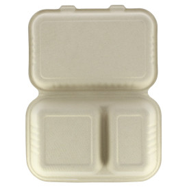 Suikerriet Gescharnierd Container "Menu Box" 2 Compartmenten 22,5x16,5x6,4cm (500 stuks)