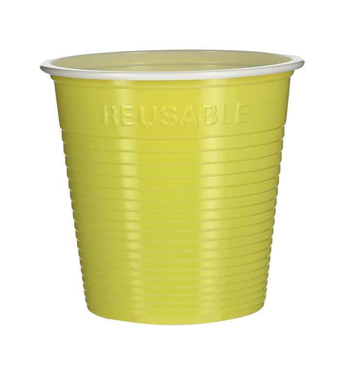 Plastic PS Shotje twee kleurig geel 230 ml (30 stuks) 