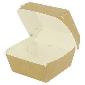 Bakjes Hamburger Kraft Kartonnen Dubbele Sluiting 11x11x7,5cm (50 Stuks)