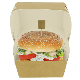 Bakjes Hamburger Kraft Kartonnen Dubbele Sluiting 11x11x7,5cm (50 Stuks)