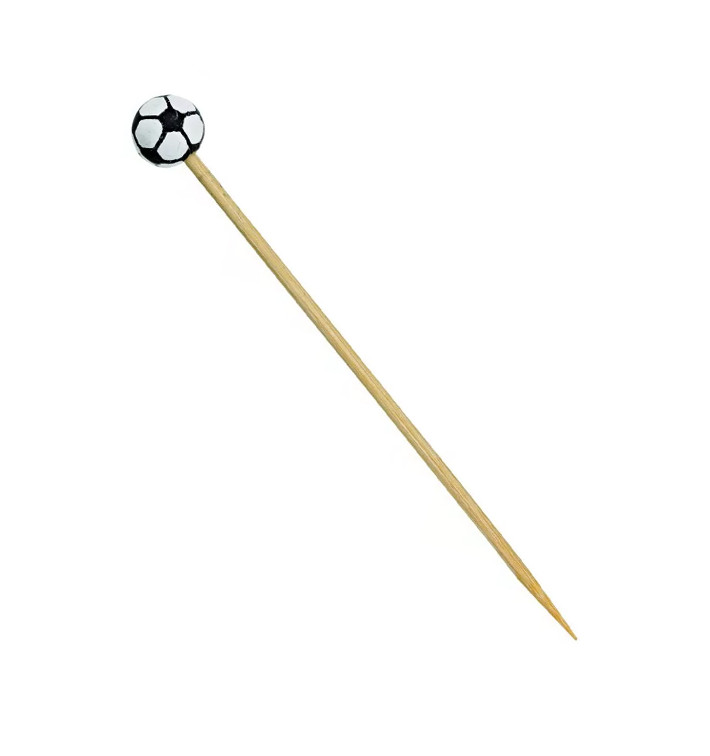 Bamboe vleespennen Voetbal Design 12cm (100 stuks) 