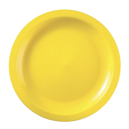 Herbruikbare harde bord Plat geel "Rond vormig" PP Ø18,5cm (25 stuks) 
