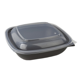 Plastic Deksel voor Deli Container PP Vierkant zwart en creme 16,5x16,5x1cm (50 stuks) 