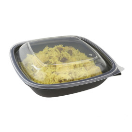 Plastic Deksel voor Deli Container PP Vierkant zwart en creme 16,5x16,5x1cm (50 stuks) 