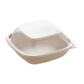 Plastic Deksel voor Deli Container PP Vierkant zwart en creme 16,5x16,5x4cm (50 stuks) 