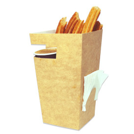 Papieren doos voor etenswaren voor Churros met beker houder kraft 7,8x7,8x17,9cm (25 stuks) 