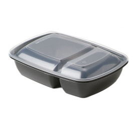 Plastic Deksel voor Deli Container PP Rechthoekige vorm 2C zwart en creme 23x16,5cm (75 stuks) 