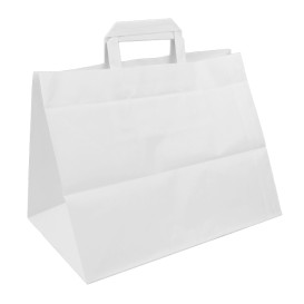 Papieren zak met handgrepen wit Plat 70g/m² 32+22x26cm (250 stuks)