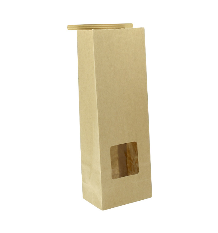 Papieren zak zonder handvat kraft met venster 9+6x26cm (1000 stuks)