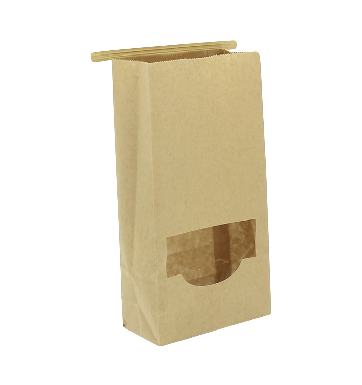 Papieren zak zonder handvat kraft met venster 12+6x23,5cm (1000 stuks)