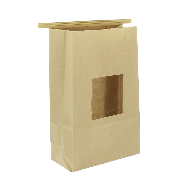 Papieren zak zonder handvat kraft met venster 15+7x23cm (50 stuks)