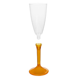 Plastic stam fluitglas Mousserende Wijn oranje transparant 120ml 2P (200 stuks)