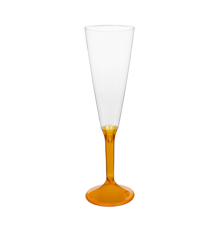 Plastic stam fluitglas Mousserende Wijn oranje transparant 160ml 2P (200 stuks)