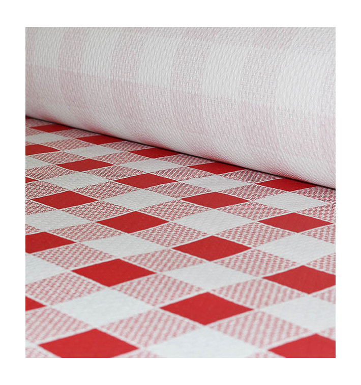 Papieren tafelkleed rol rood Checkers 1x100m. 40g (6 stuks)