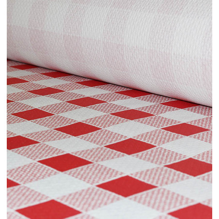 Papieren tafelkleed rol rood Checkers 1x100m. 40g (6 stuks)