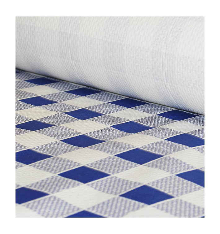 Papieren tafelkleed rol blauw Checkers 1x100m. 40g (6 stuks)