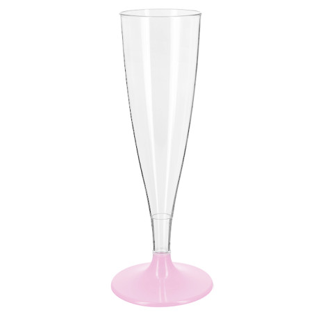 Herbruikbaar Durable Champagneglazen/flutes 140ml PS roze voet (48 stuks)