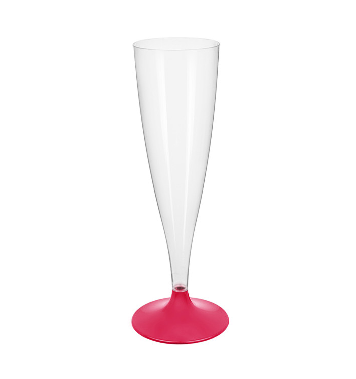 Plastic stam fluitglas Mousserende Wijn fuchsia 140ml 2P (20 stuks)