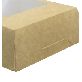 Papieren cake doosje met venster kraft 12x12x4cm (25 stuks) 