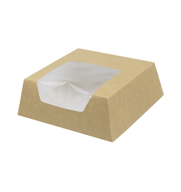 Papieren cake doosje met venster kraft 14x14x5cm (25 stuks)