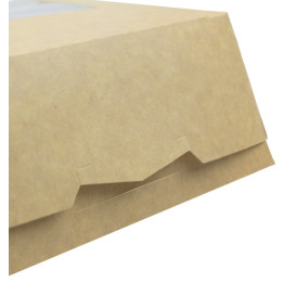 Papieren cake doosje met venster kraft 14x14x5cm (250 stuks)