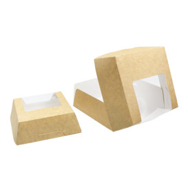 Papieren cake doosje met venster kraft 12x12x4cm (25 stuks) 