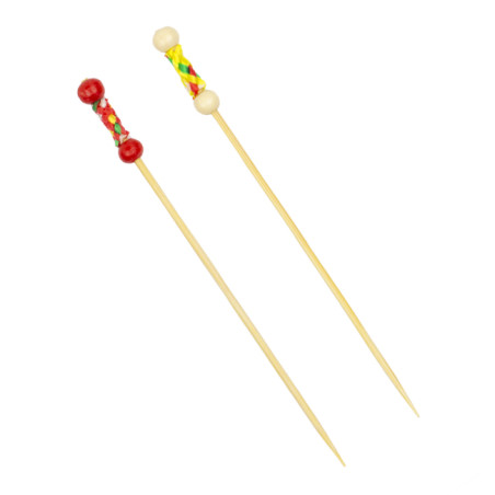 Bamboe Prikkers Geel en Rood 12cm (100 stuks)