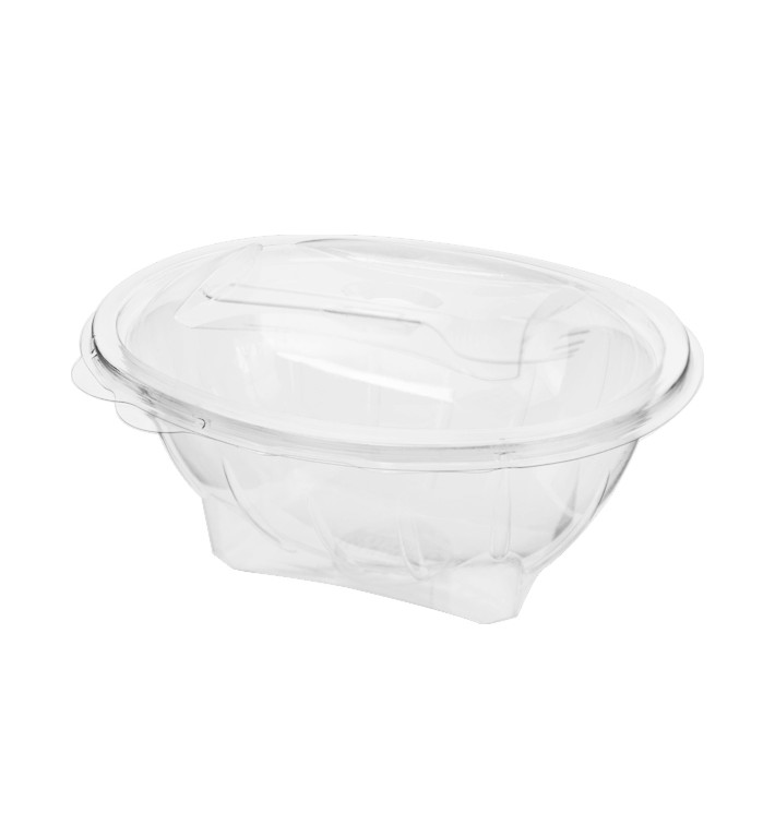 Plastic saladekom APET vormig met vork 750ml 19x14x9,5cm (300 stuks)