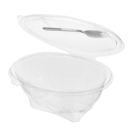 Plastic saladekom APET vormig met vork 750ml 19x14x9,5cm (300 stuks)