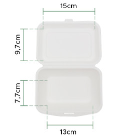 Suikerriet Gescharnierd Container "Menu Box" wit 180x125x70mm (600stuks)