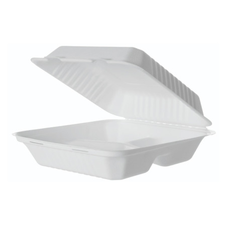 Suikerriet Gescharnierd Container + PLA wit 3C 23x23x7,5cm (200 stuks)