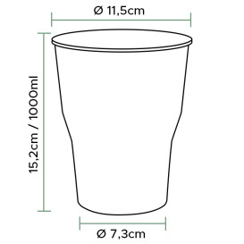 Plastic PP beker transparant 1.000ml Ø9,4cm (25 stuks)