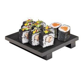 Bamboe sushi dienblad zwart 15x15x2,5cm (40 stuks)