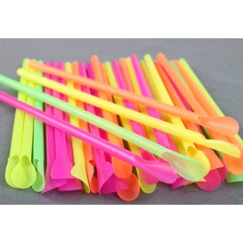 Plastic recht rietje PS lepel 4 colofs Ø0,6cm 20cm (10000 stuks)