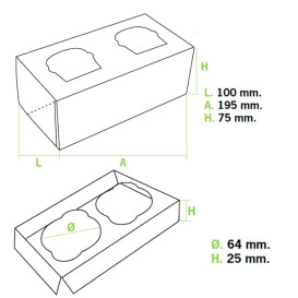 Papieren Cake vorm zak 2 Slot wit 19,5x10x7,5cm (20 stuks) 