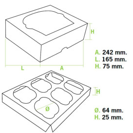 Papieren Cake vorm zak 6 Slot wit 24,3x16,5x7,5cm (20 stuks) 