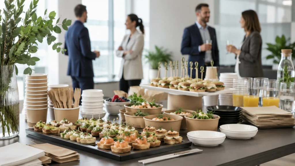 Catering voor bedrijven met servies voor vergaderingen en bedrijfsevenementen
